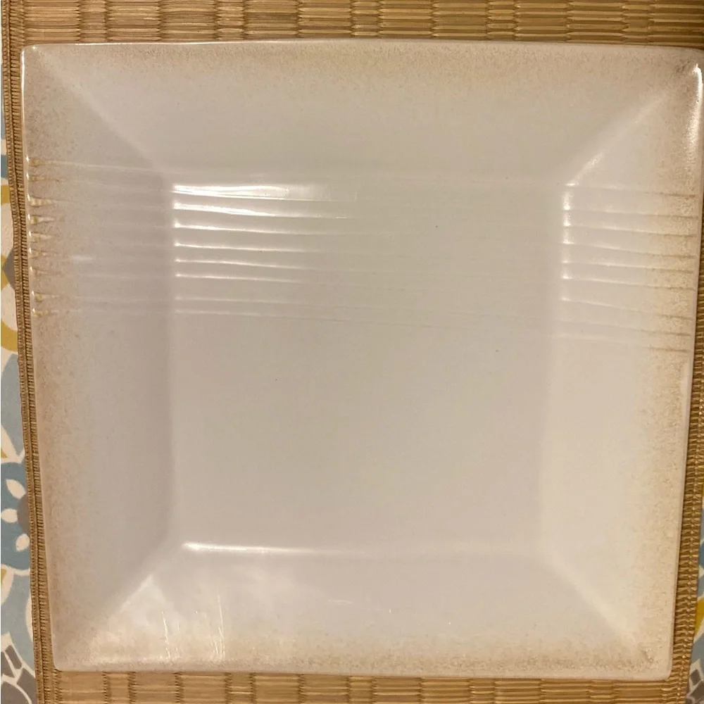 Pier 1 Square Cream Dinner Plate Embossed Cream